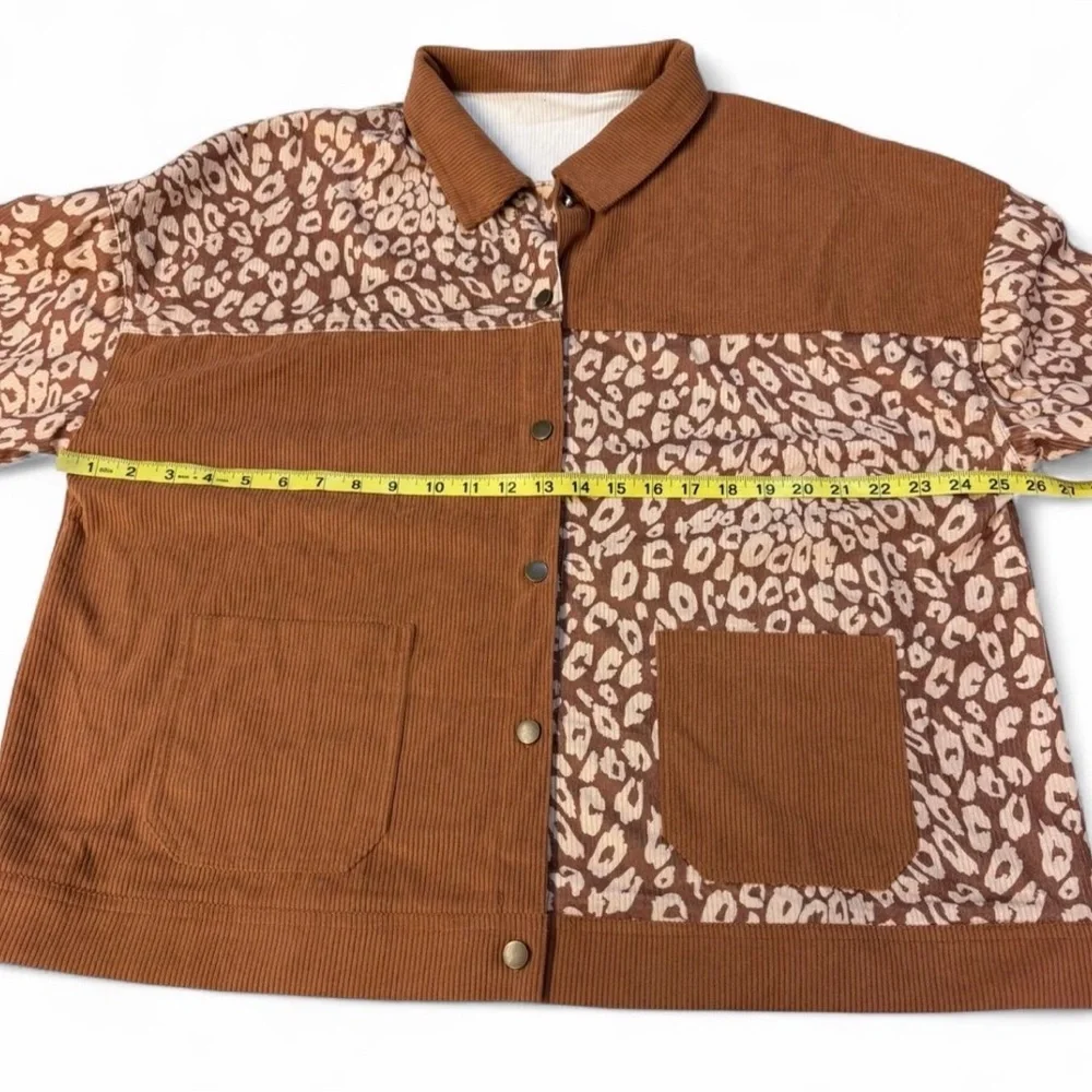 Leopard Print Colorblock Ribbed Shacket Women’s 2XL Jacket Boho Western Spring - Picture 4 of 5
